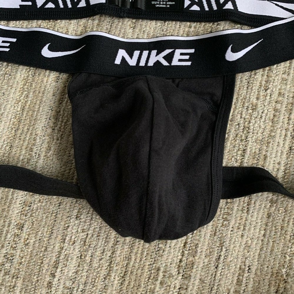 (2 PAIR!!) NIKE MENS BRAND NEW BLACK EVERYDAY STRETCH COTTON SPANDEX JOCKSTRAP M - Picture 5 of 16